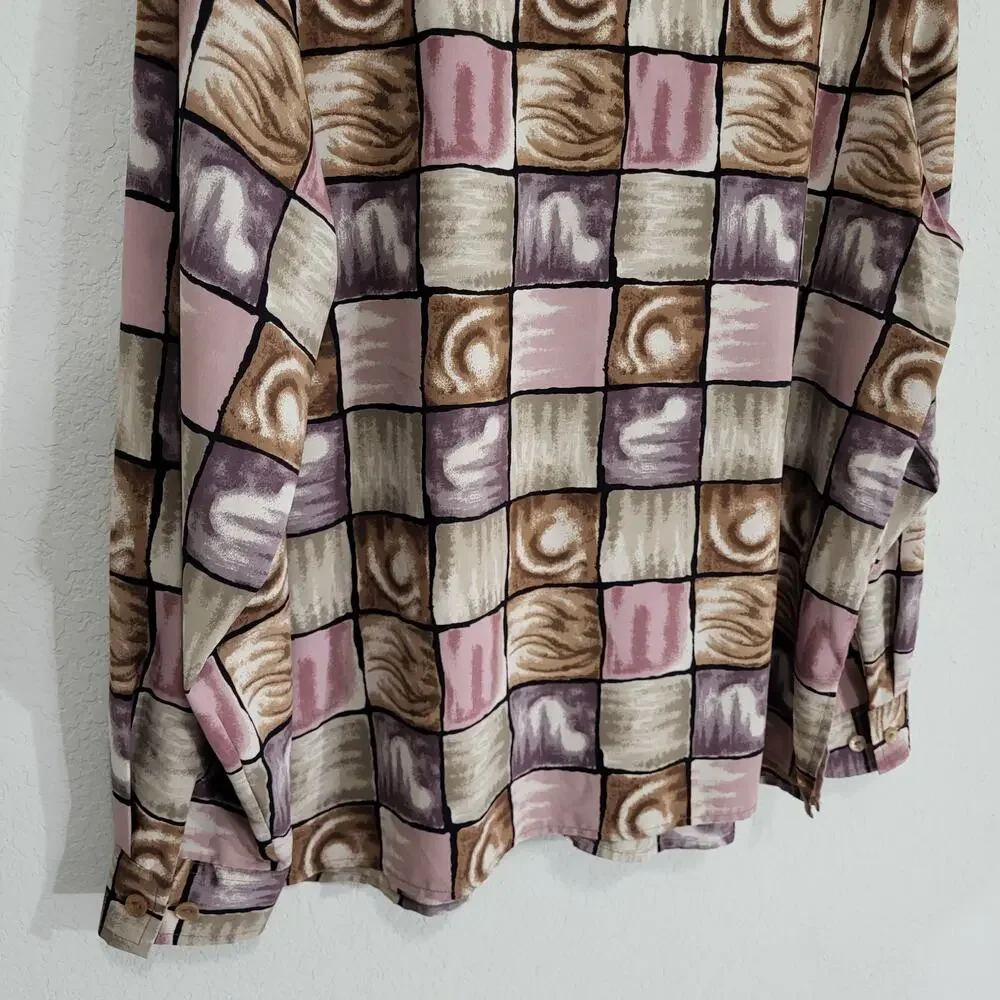 Blouseworks Blouse Shirt Womens XL Geometric Window pane Long Sleeve Button Down - Picture 12 of 12